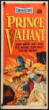 9j868 PRINCE VALIANT Aust daybill 1954 art of Robert Wagner in armor & sexy Janet Leigh!