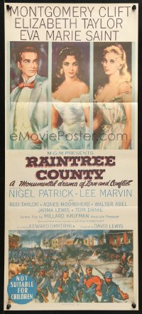 9j877 RAINTREE COUNTY Aust daybill 1958 art of Montgomery Clift, Elizabeth Taylor & Eva Marie Saint!