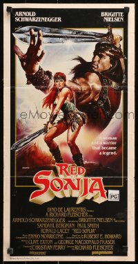 9j881 RED SONJA Aust daybill 1985 Casaro fantasy art of Brigitte Nielsen & Schwarzenegger!