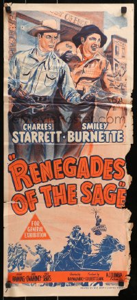9j883 RENEGADES OF THE SAGE Aust daybill 1949 western art of cowboys Charles Starrett & Smiley Burnette!