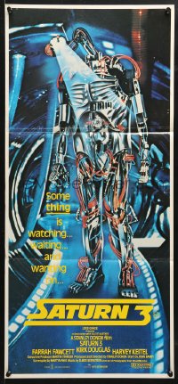9j896 SATURN 3 Aust daybill 1980 Kirk Douglas, Farrah Fawcett, really cool robot image!