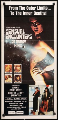 9j899 SENSUAL ENCOUNTERS OF EVERY KIND Aust daybill 1980 sexy alien, from outer limits to the inner depths!