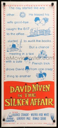 9j907 SILKEN AFFAIR Aust daybill 1956 David Niven is a model husband, Page is a French model!