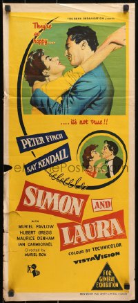 9j908 SIMON & LAURA Aust daybill 1956 romantic art of Peter Finch & Kay Kendall!