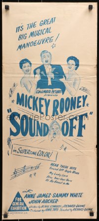 9j914 SOUND OFF Aust daybill R1950s Mickey Rooney, Blake Edwards, different art!