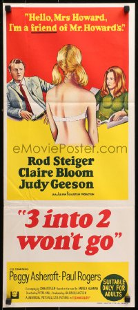 9j943 THREE INTO TWO WON'T GO Aust daybill 1969 Rod Steiger, Claire Bloom, Judy Geeson!