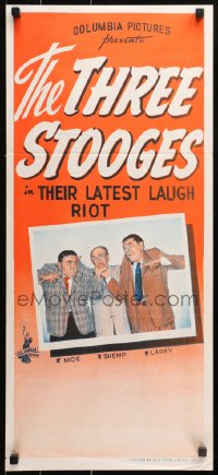 9j944 THREE STOOGES Aust daybill 1950s great art of Moe, Larry & Shemp but switched credits, rare!