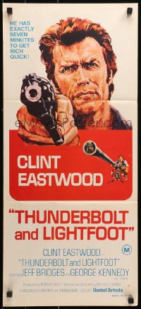 9j945 THUNDERBOLT & LIGHTFOOT Aust daybill 1974 art of Clint Eastwood with guns by Ken Barr!