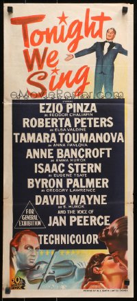 9j952 TONIGHT WE SING Aust daybill 1953 Ezio Pinza, Roberta Peters, a great treasure of entertainment!