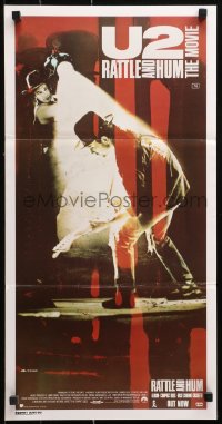 9j961 U2 RATTLE & HUM Aust daybill 1988 great image of Irish rockers Bono & The Edge, Clayton!