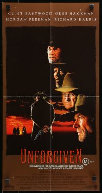 9j965 UNFORGIVEN Aust daybill 1992 Clint Eastwood, Gene Hackman, Morgan Freeman, Richard Harris!