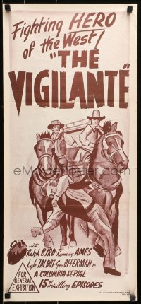 9j973 VIGILANTE Aust daybill 1950s Ralph Byrd, Columbia serial, different western artwork!