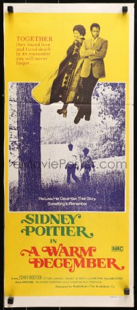 9j981 WARM DECEMBER Aust daybill 1973 Sidney Poitier w/arm around Ester Anderson & in forest!