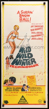 9j985 WILD WILD WINTER Aust daybill 1966 half-clad teen skier, Jay and The Americans & early rockers!