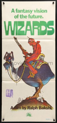 9j987 WIZARDS Aust daybill 1977 Ralph Bakshi directed, cool fantasy art by William Stout!