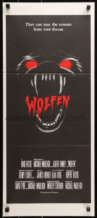 9j988 WOLFEN Aust daybill 1982 cool different horror artwork of huge red werewolf eyes!