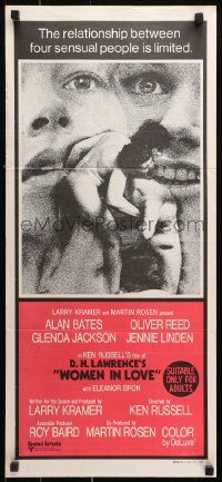 9j991 WOMEN IN LOVE Aust daybill 1970 Ken Russell, D.H. Lawrence, Glenda Jackson, wild image!