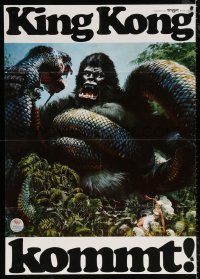 9j190 KING KONG teaser German 33x47 1976 art of the BIG ape fighting enormous snake by John Berkey!