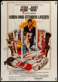 9j191 LIVE & LET DIE German 33x47 1973 McGinnis art of Moore as Bond & sexy girls on tarot cards!