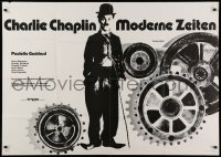 9j194 MODERN TIMES German 33x47 R1963 classic Charlie Chaplin, great image with giant gears!