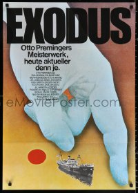 9j279 EXODUS German R1968 Otto Preminger, cool different art of giant hand over ship!