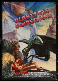 9j291 GALAXY OF TERROR German 1982 Roger Corman, Charo fantasy art of monsters attacking girl!