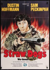 9j385 STRAW DOGS German R1981 completely different art of Dustin Hoffman, directed by Peckinpah!