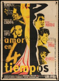 9j024 AMOR EN 4 TIEMPOS Mexican poster 1955 Arturo de Cordova, Silvia Pinal, Resortes, sexy art!