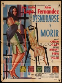 9j031 DESNUDARSE Y MORIR Mexican poster 1968 full-length artwork of sexy Ana Bertha Lepe!