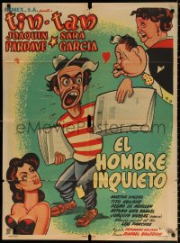 9j033 EL HOMBRE INQUIETO Mexican poster 1953 great art of German Valdes as Tin-Tan the newsboy!