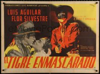 9j035 EL TIGRE ENMASCARADO Mexican poster 1951 Luis Aguilar, Vega art of masked gunman & couple!