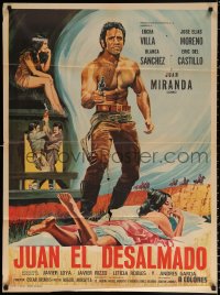 9j037 JUAN EL DESALMADO Mexican poster 1970 completely different Cacho artwork of shirtless cowboy!
