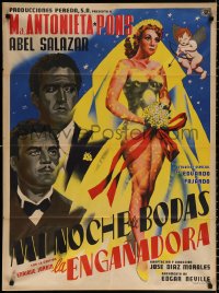 9j038 LA ENGANADORA Mexican poster 1955 beautiful bride being shot by Cupid, The Deceiver!