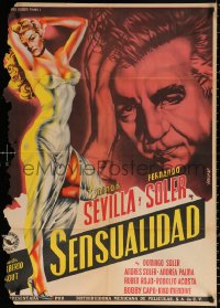 9j048 SENSUALIDAD Mexican poster 1951 art of sexy Ninon Sevilla by Juan Antonio Vargas Ocampo!