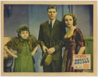 9k233 ANGEL'S HOLIDAY LC 1937 Robert Kent standing between Sally Blane & angry Jane Withers!