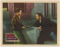 9k350 CRY OF THE CITY LC #6 1948 c/u of Victor Mature & Tommy Cook, Robert Siodmak film noir!
