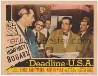 9k369 DEADLINE-U.S.A. LC #6 1952 Humphrey Bogart c/u holding newspaper, best journalism movie ever!