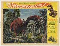 9k385 DINOSAURUS LC #4 1960 fun wacky image of little boy riding on neck of brontosaurus!