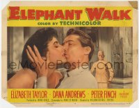 9k407 ELEPHANT WALK LC #4 1954 close up of sexy Elizabeth Taylor & Peter Finch kissing!