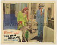 9k455 FUN ON A WEEKEND LC #7 1947 Priscilla Lane & dog, Eddie Bracken put his head through a door!