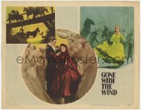 9k475 GONE WITH THE WIND LC #3 R1947 Gable dancing w/Vivien Leigh & she's fleeing burning Atlanta!