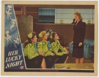 9k505 HER LUCKY NIGHT LC 1945 The Andrews Sisters on couch staring at Martha O'Driscoll!