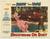 9k508 HOLLYWOOD OR BUST LC #4 1956 wacky Jerry Lewis pushes Anita Ekberg into swimming pool!