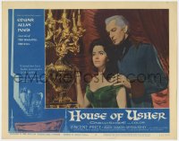 9k514 HOUSE OF USHER LC #6 1960 c/u of Vincent Price behind worried Myrna Fahey, Edgar Allan Poe!