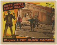 9k553 JESSE JAMES RIDES AGAIN chapter 1 LC #4 1947 full-color image of bad guys shooting up street!
