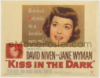 9k113 KISS IN THE DARK TC 1949 close up headshot of lovable Jane Wyman + kissing David Niven!