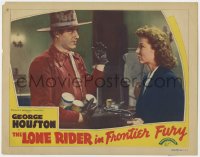 9k603 LONE RIDER IN FRONTIER FURY LC 1941 Hillary Brooke pointing gun at George Huston with cans!