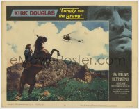 9k605 LONELY ARE THE BRAVE LC #2 1962 best image of Kirk Douglas on rearing horse below helicopter!