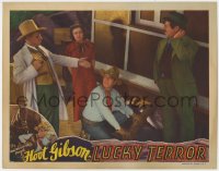 9k627 LUCKY TERROR LC 1936 Lona Andre standing by Hoot Gibson trying to help fix broken wagon!