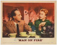 9k638 MAN ON FIRE LC #8 1957 close up of Bing Crosby coming on to pretty Inger Stevens!